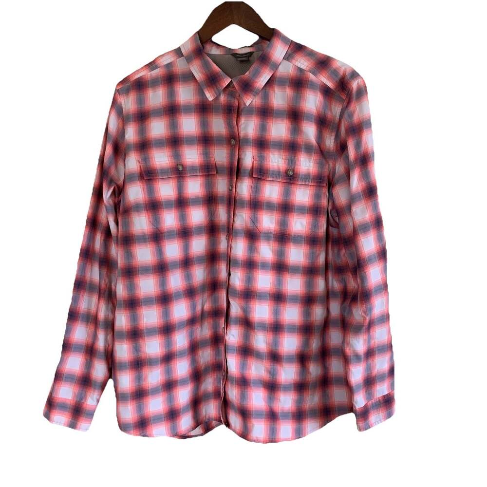 Eddie Bauer Women’s 2XL Plaid Button Down Shirt Roll Tab Sleeves Hiking Pockets